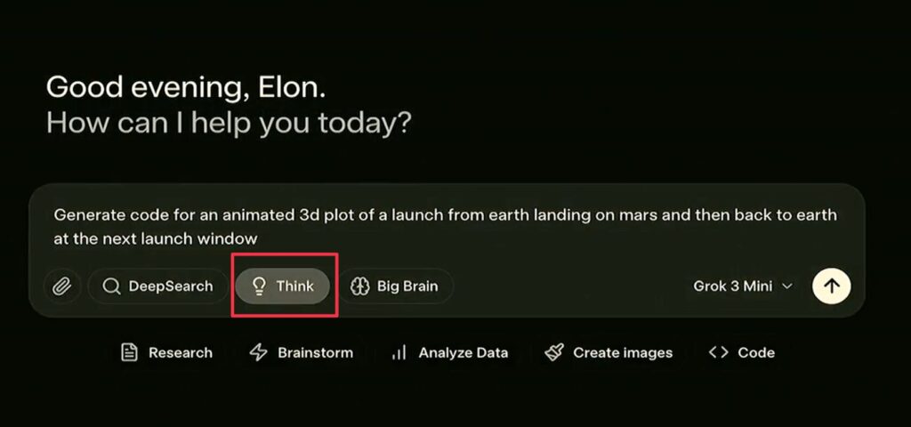 Grok 3のTHINKボタンの画像