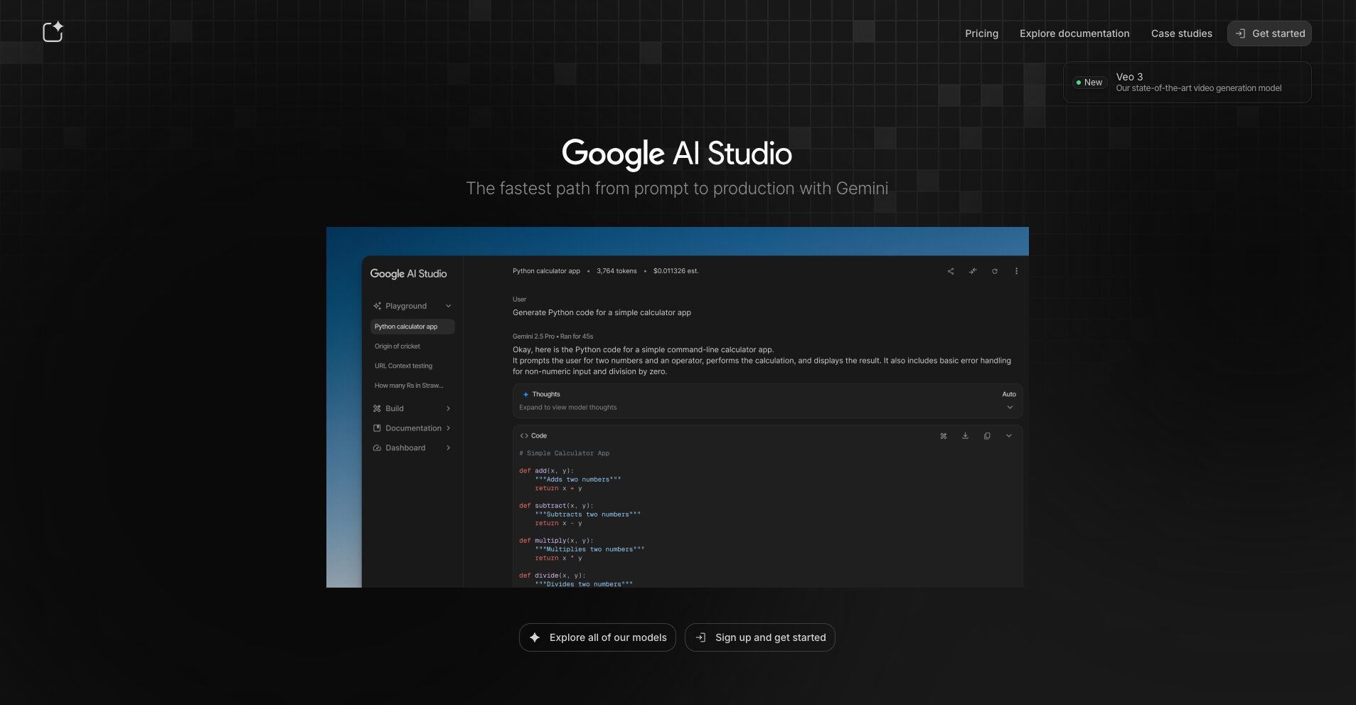 Google AI Studioのトップ画面