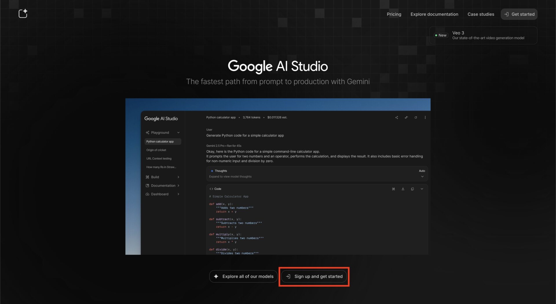 Google AI StudioでGemini APIの使用を開始するログイン画面