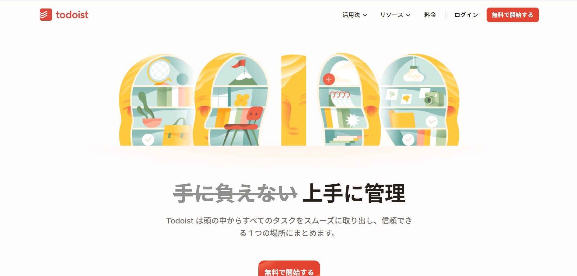 生成AIを活用して仕事を効率化できるTodoistのトップページ画面