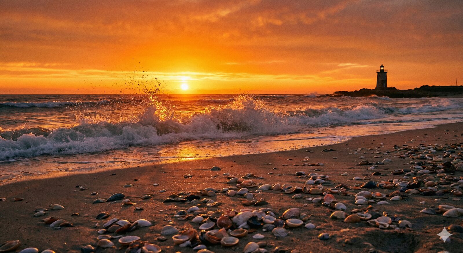 Nano Banana Proで具体的な要素を指示して生成した「夕焼けの海」