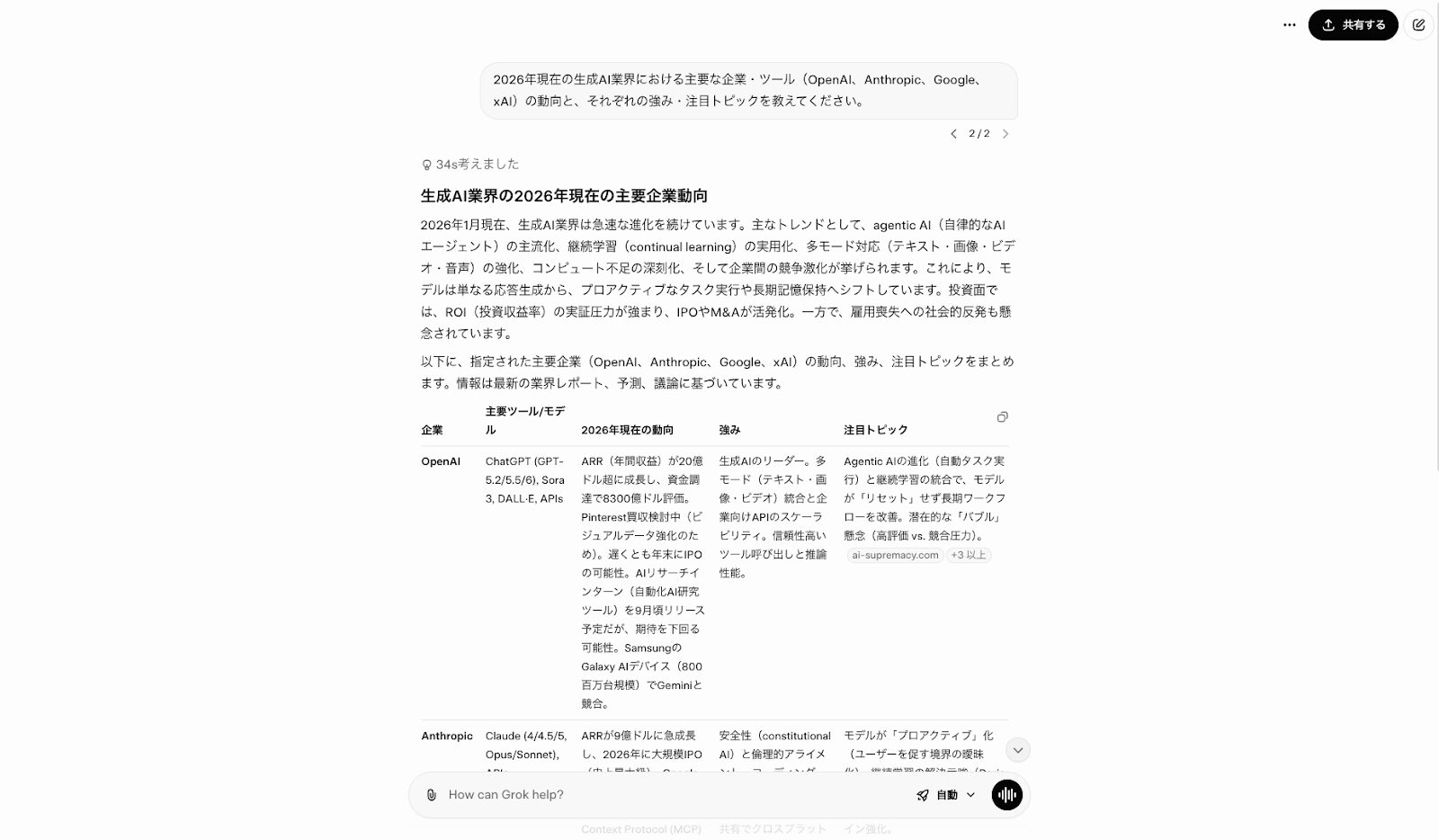 Grokで市場調査と競合分析ができることを示す画像
