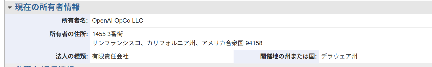 GPT-6の商標登録出願者情報