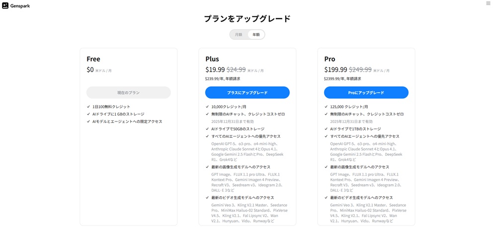 Gensparkの料金プラン