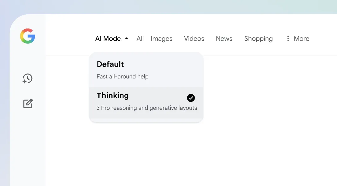 AIモードでGemini 3が利用できる画面