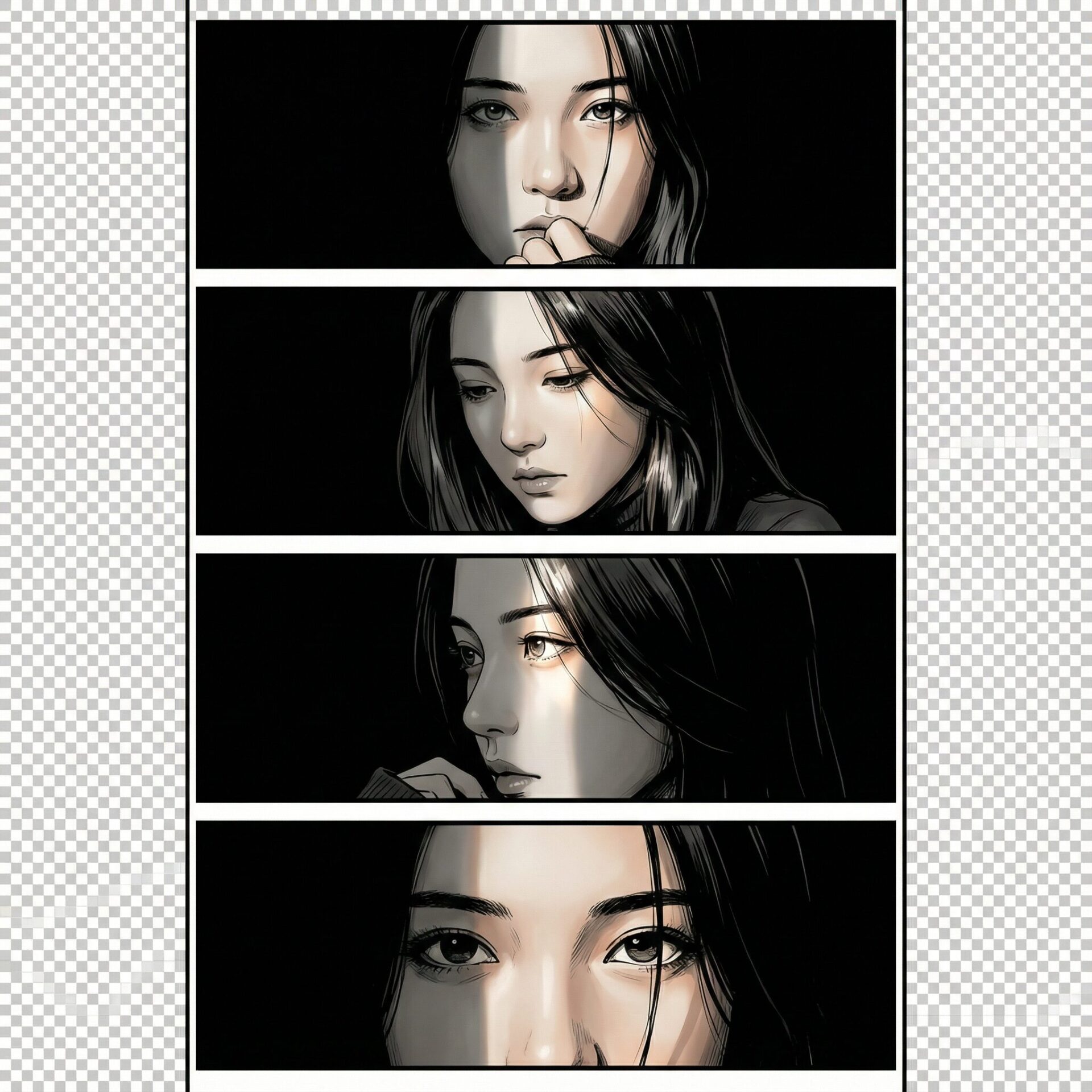 4コマのレイアウトと漫画スタイルを指定するプロンプトで生成された画像